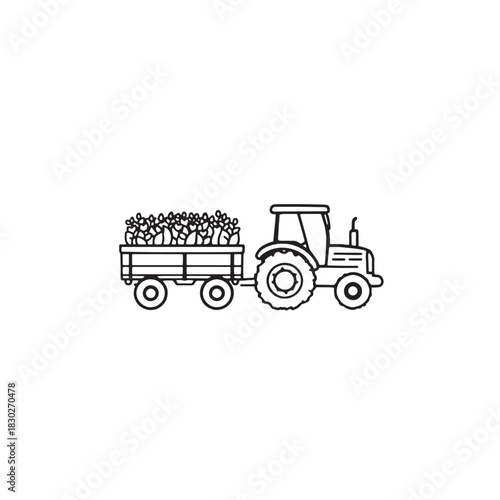 Tractor farming line art modern agriculture design