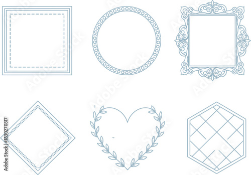 Elegant vector line art frames and borders set with various shapes for design elements, invitations, and cards. Vector