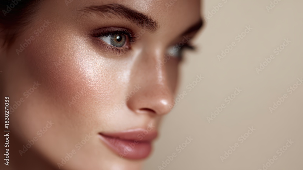 Fototapeta premium beauty portrait of woman with flawless makeup, soft lighting, luxury aesthetic