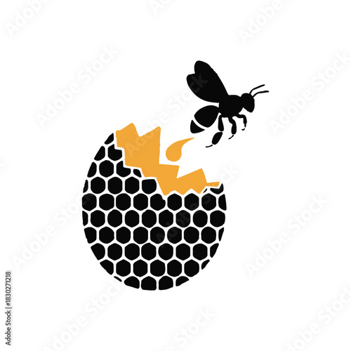 Bee emerging from a honeycomb egg