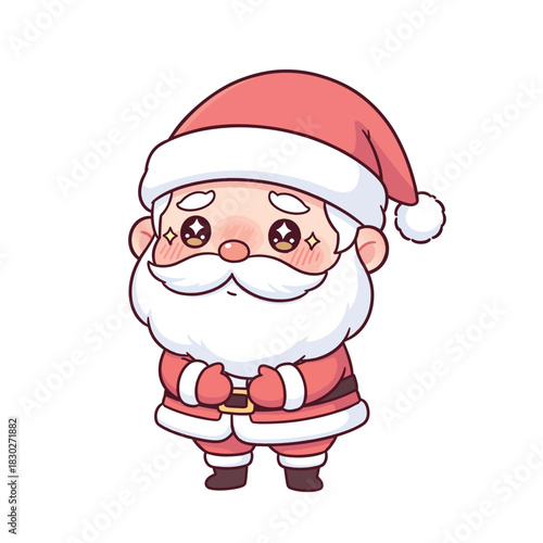Cute Shy Chibi Santa Claus Cartoon Sticker with Sparkling Eyes for Christmas Holidays