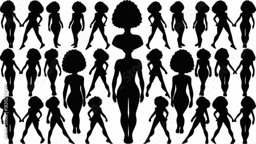 Diverse African American women silhouettes showcase empowerment, unity, and strength for impactful design projects, originally a scalable vector graphic