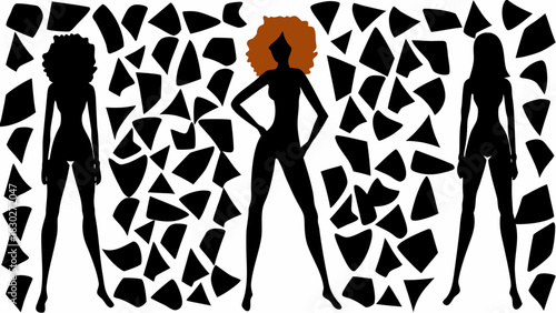 Empowered women figures radiating strength and confidence, showcasing diverse beauty and unity in a modern, stylish design, originally a vector art