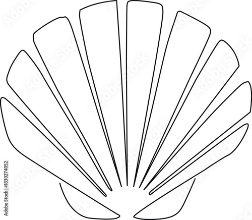 Stylized outline illustration of a classic scallop seashell, marine symbol Vector