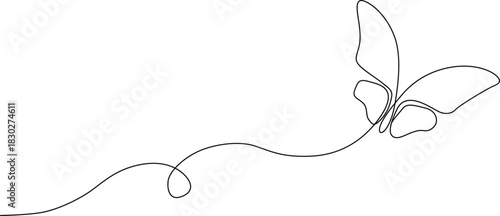Continuous line drawing of a flying butterfly, minimalist and elegant design Vector