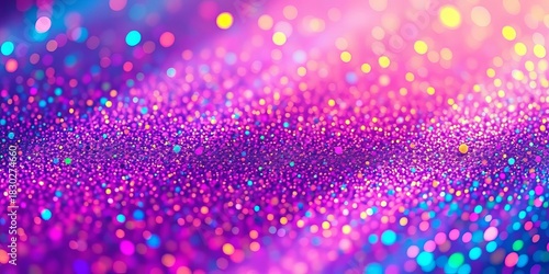 Shimmering, multicolored glitter particles forming an abstract, swirling pattern,  defocused,  purple