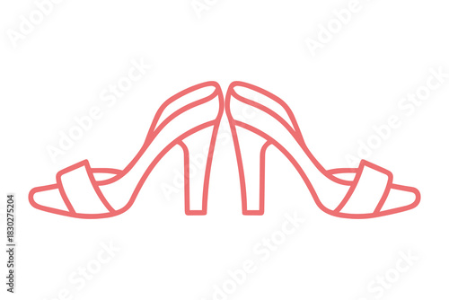 Red Outline High Heel Shoes Icon on Black Background graphic design