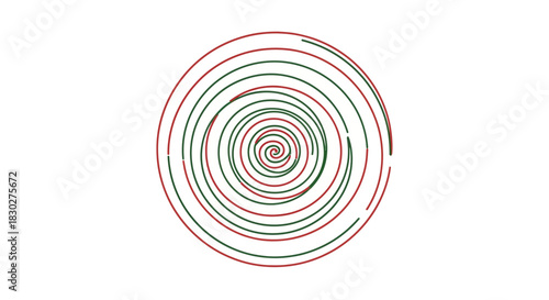 Red and Green Concentric Spirals on White Background: A Visual Representation of Depth and Motion