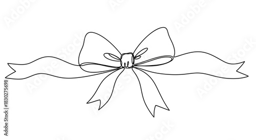 Elegant minimalist black and white drawing of a festive ribbon bow design