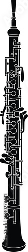 Elegant Oboe Musical Instrument Silhouette Vector Graphic: Woodwind, Classical Music, Orchestra, Concert, Double Reed, Black Outline.