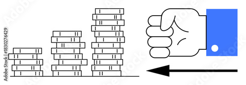Financial crisis. Stack of coins impacted by a symbolic fist economic downturn, loss, or financial instability. Perfect for economic education, investment risk, and financial analysis. economy