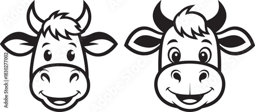 Two happy cartoon cow faces silhouette