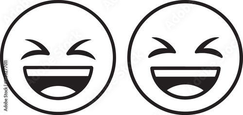 Two laughing faces in a simple outline silhouette