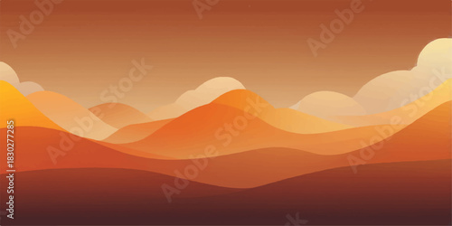 Sunrise and sunset mountain landscapes with orange fog, sky, and clouds creating a natural light silhouette