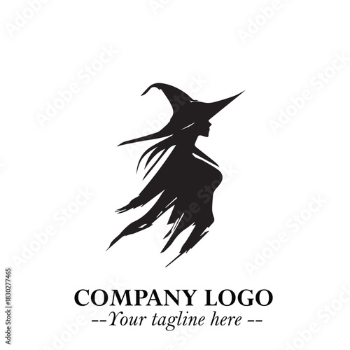 Mystical Black Witch Logo Symbol on White Background for Modern Magical Branding Design Effects