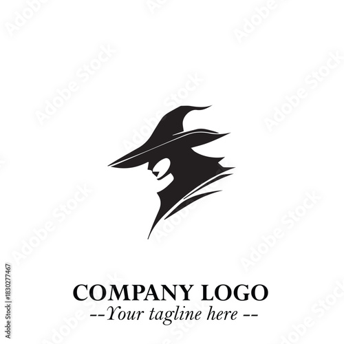 Mystical Black Witch Logo Symbol on White Background for Modern Magical Branding Design Effects