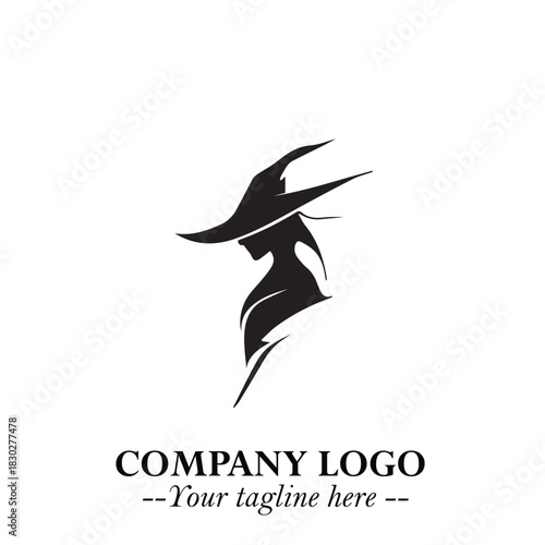 Mystical Black Witch Logo Symbol on White Background for Modern Magical Branding Design Effects