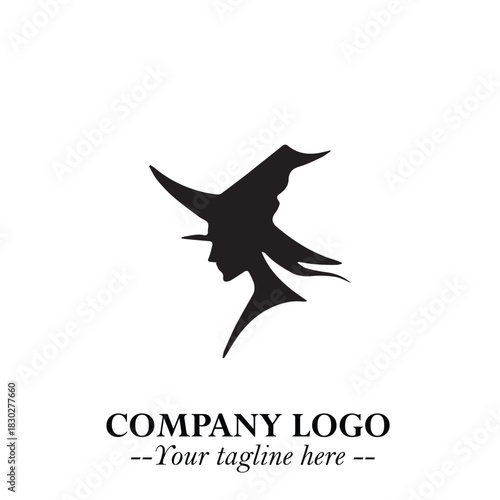 Mystical Black Witch Logo Symbol on White Background for Modern Magical Branding Design Effects