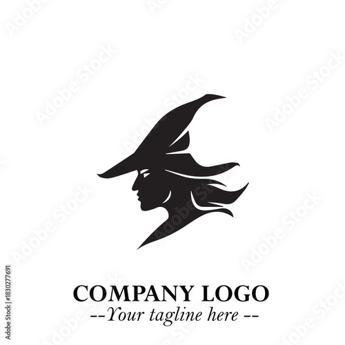 Mystical Black Witch Logo Symbol on White Background for Modern Magical Branding Design Effects