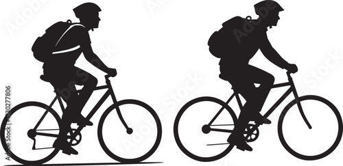 Two cyclists riding bicycles silhouette