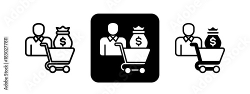 Investor  Solid color and black line drawing vector illustration set