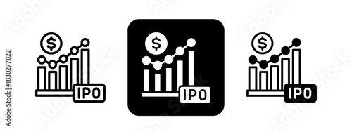 Ipo Market  Solid color and black line drawing vector illustration set