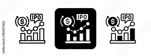 Stock Exchange  Solid color and black line drawing vector illustration set