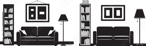 Living room furniture and decor silhouette