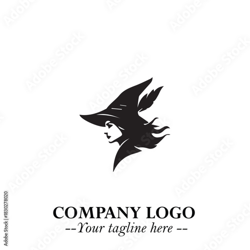 Mystical Black Witch Logo Symbol on White Background for Modern Magical Branding Design Effects