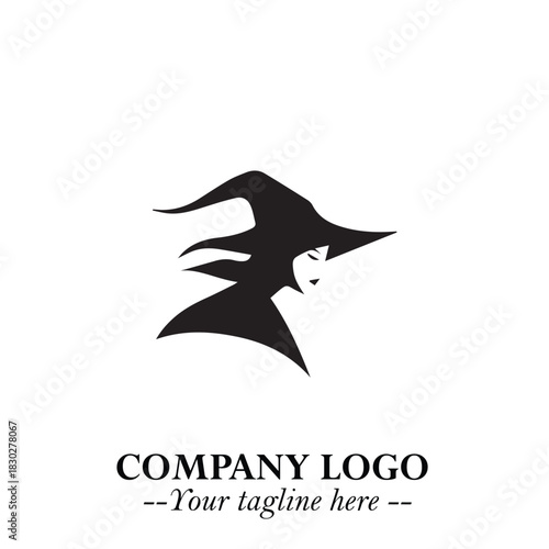 Mystical Black Witch Logo Symbol on White Background for Modern Magical Branding Design Effects