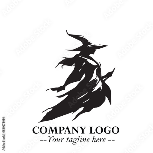 Mystical Black Witch Logo Symbol on White Background for Modern Magical Branding Design Effects