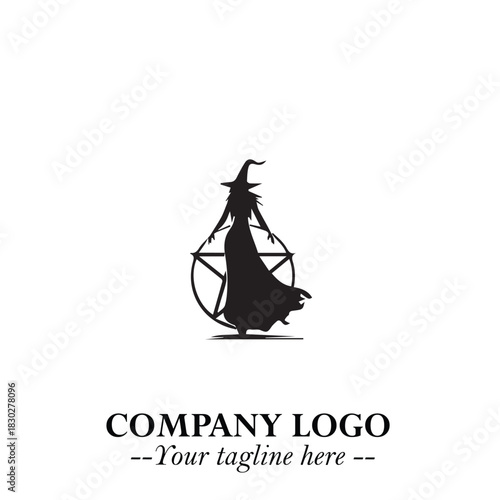 Mystical Black Witch Logo Symbol on White Background for Modern Magical Branding Design Effects