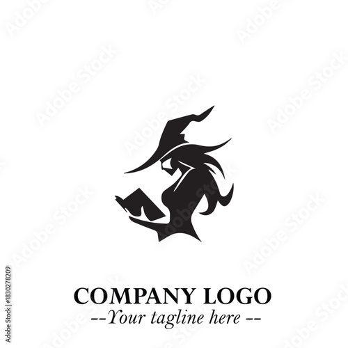 Mystical Black Witch Logo Symbol on White Background for Modern Magical Branding Design Effects
