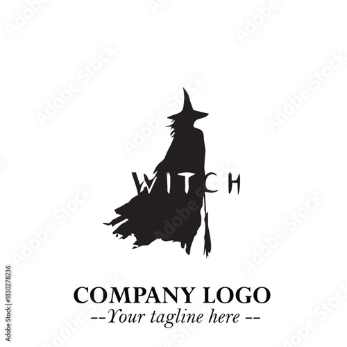Mystical Black Witch Logo Symbol on White Background for Modern Magical Branding Design Effects