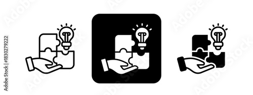 Problem Solving  Solid color and black line drawing vector illustration set