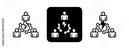 Conflict Management  Solid color and black line drawing vector illustration set