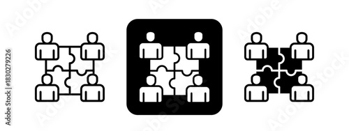 Team Building  Solid color and black line drawing vector illustration set