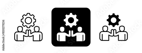 Employee Engagement  Solid color and black line drawing vector illustration set