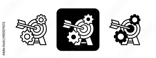 Goal Setting  Solid color and black line drawing vector illustration set