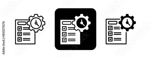 Time Management  Solid color and black line drawing vector illustration set