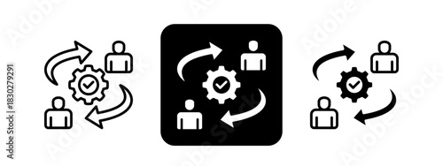 Change Management  Solid color and black line drawing vector illustration set