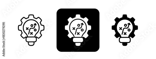Strategic  Solid color and black line drawing vector illustration set