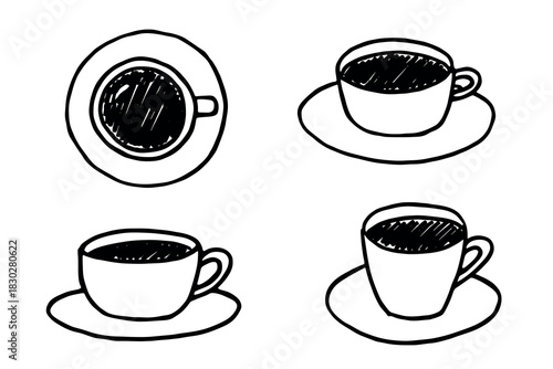 Set of cute hand drawn cup of tea or coffee Simple mug clipart Cozy home doodle Single element for design