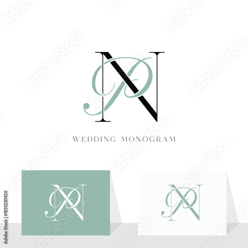 Elegant PN NP monogram wedding logo for couples