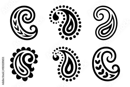 Colorful Bohemian Paisley Pattern Ornament Vector Set