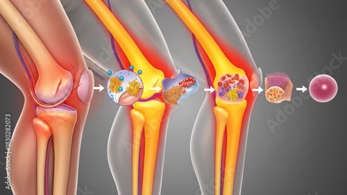 Wallpaper Mural Anatomical diagram of a knee, depicting cellular changes in a sequence. Knee bone, skin, and cells Torontodigital.ca
