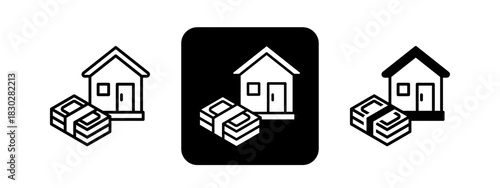 Mortgage  Solid color and black line drawing vector illustration set