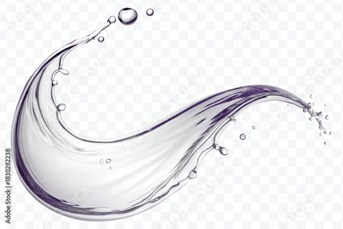 realistic smooth liquid clean water splash in different color and curve style isolated on transparent background