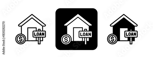 Loan  Solid color and black line drawing vector illustration set
