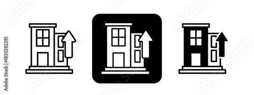 Building  Solid color and black line drawing vector illustration set